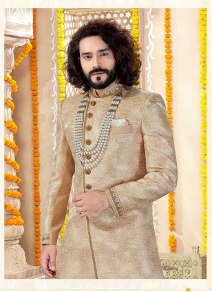 Gold Jacquard Embroidered Indo Western