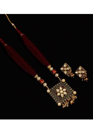 Antique Gold Stone Necklace Set for Women