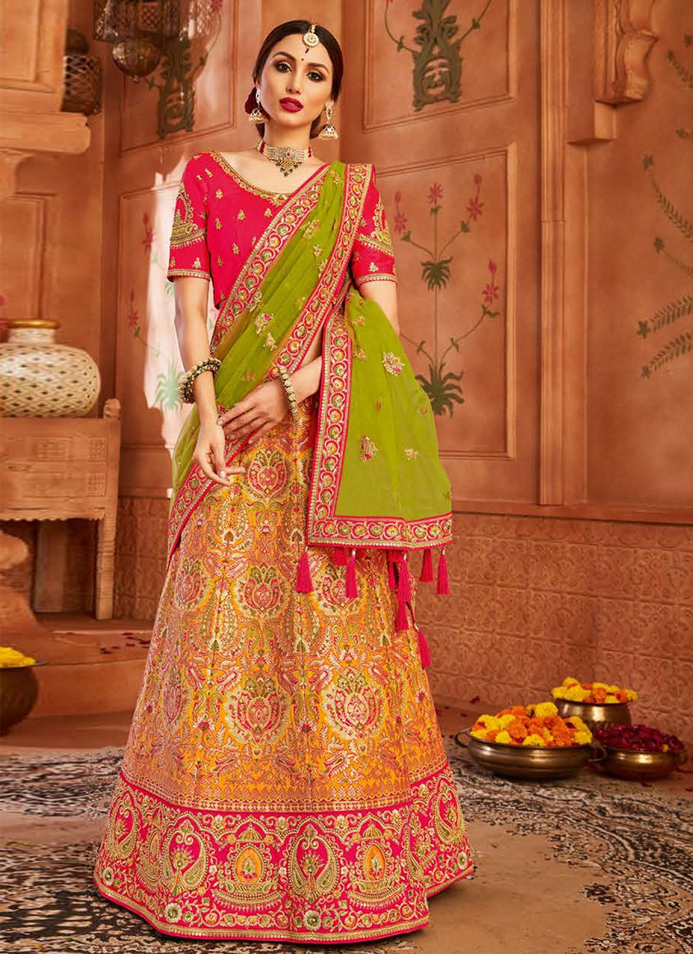RF - Golden Green Colour Lehenga Cum Gharara Dress - Salwar Suits - Indian