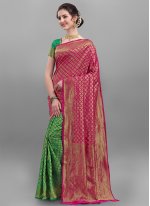 Green and Pink Banarasi Silk Shaded Saree