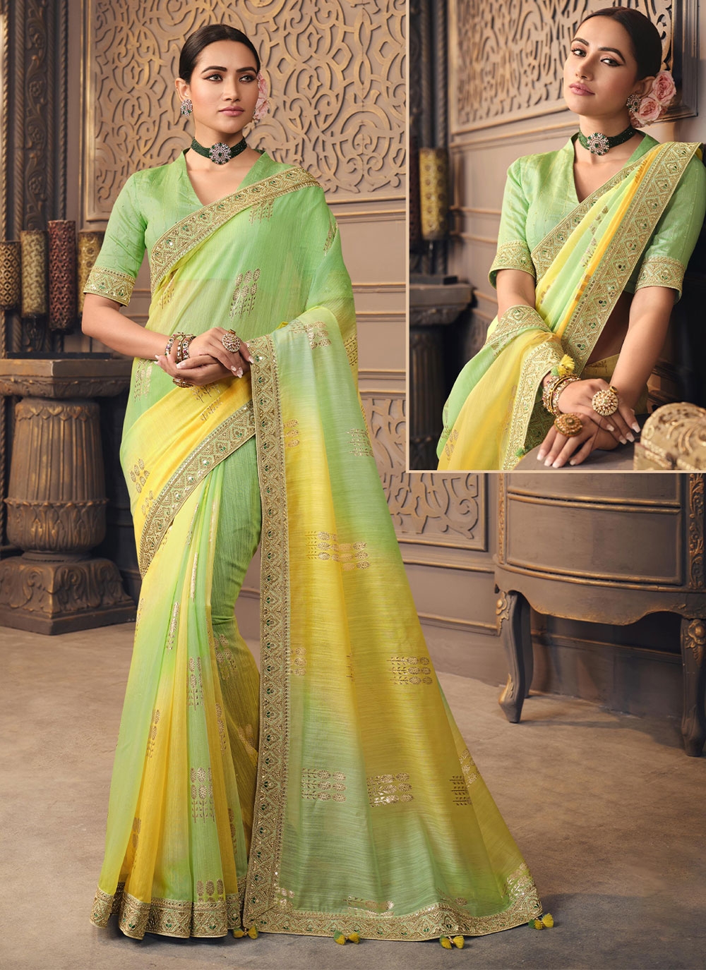 Etsy Hand Picked Yellow Green Kanjivaram Silk Sarees for Women Indian  Wedding Partywear Pure Silk Saree Beautiful Soft Zari Woven All Over - Etsy