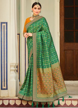 Green Banarasi Silk Weaving Contemporary Saree