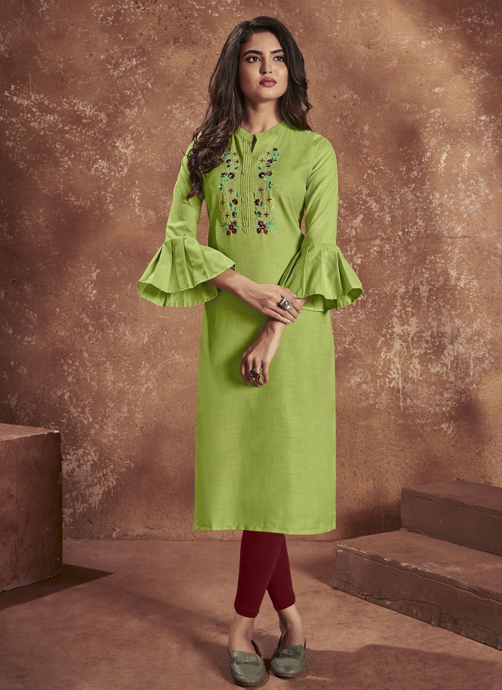 Designer Kurti with Contrast Bottom and Bell Sleeves | Kurti | Islamic Shop-tmf.edu.vn