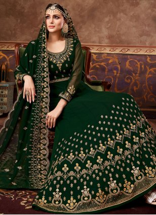 Green Embroidered Georgette Ankle Length Anarkali Suit