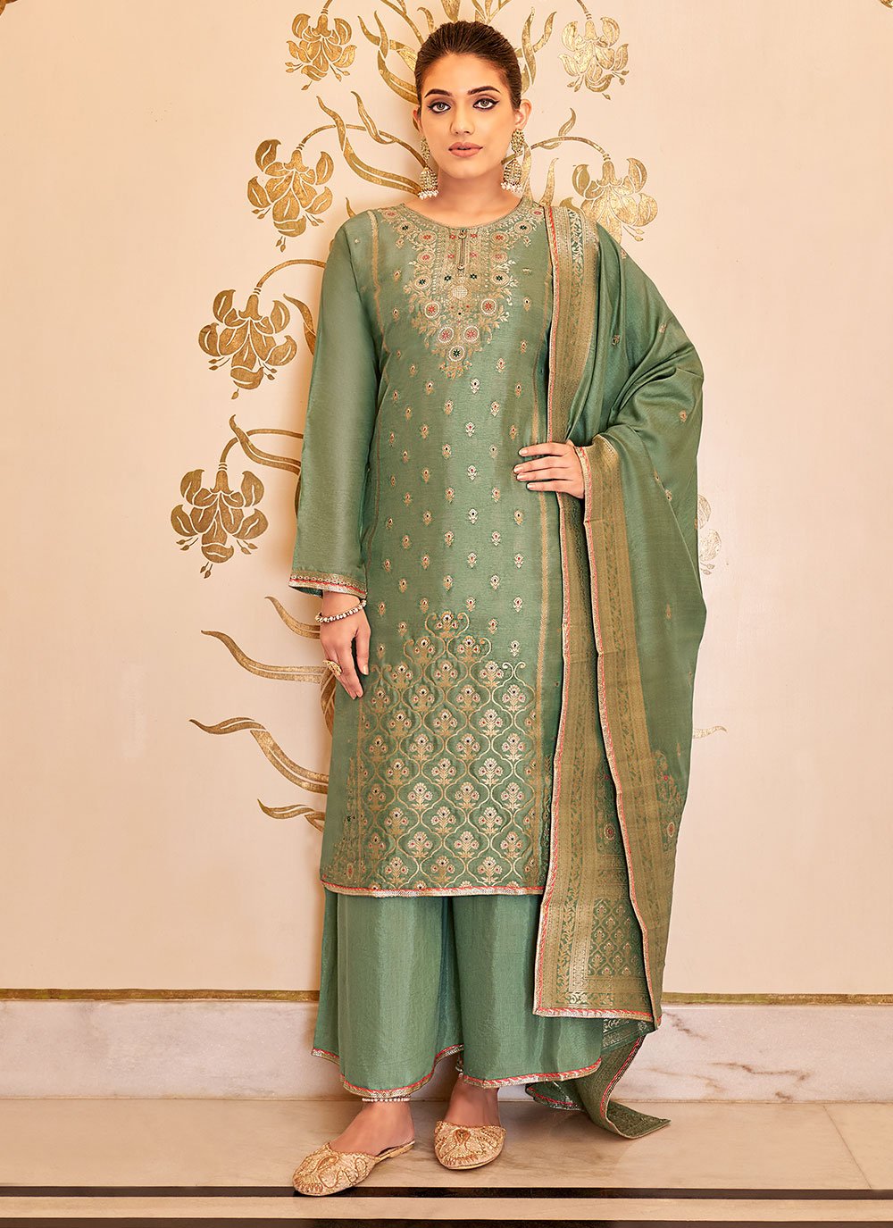 Green Festival Viscose Designer Pakistani Suit