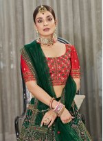 Green Georgette Embroidered A - Line Lehenga