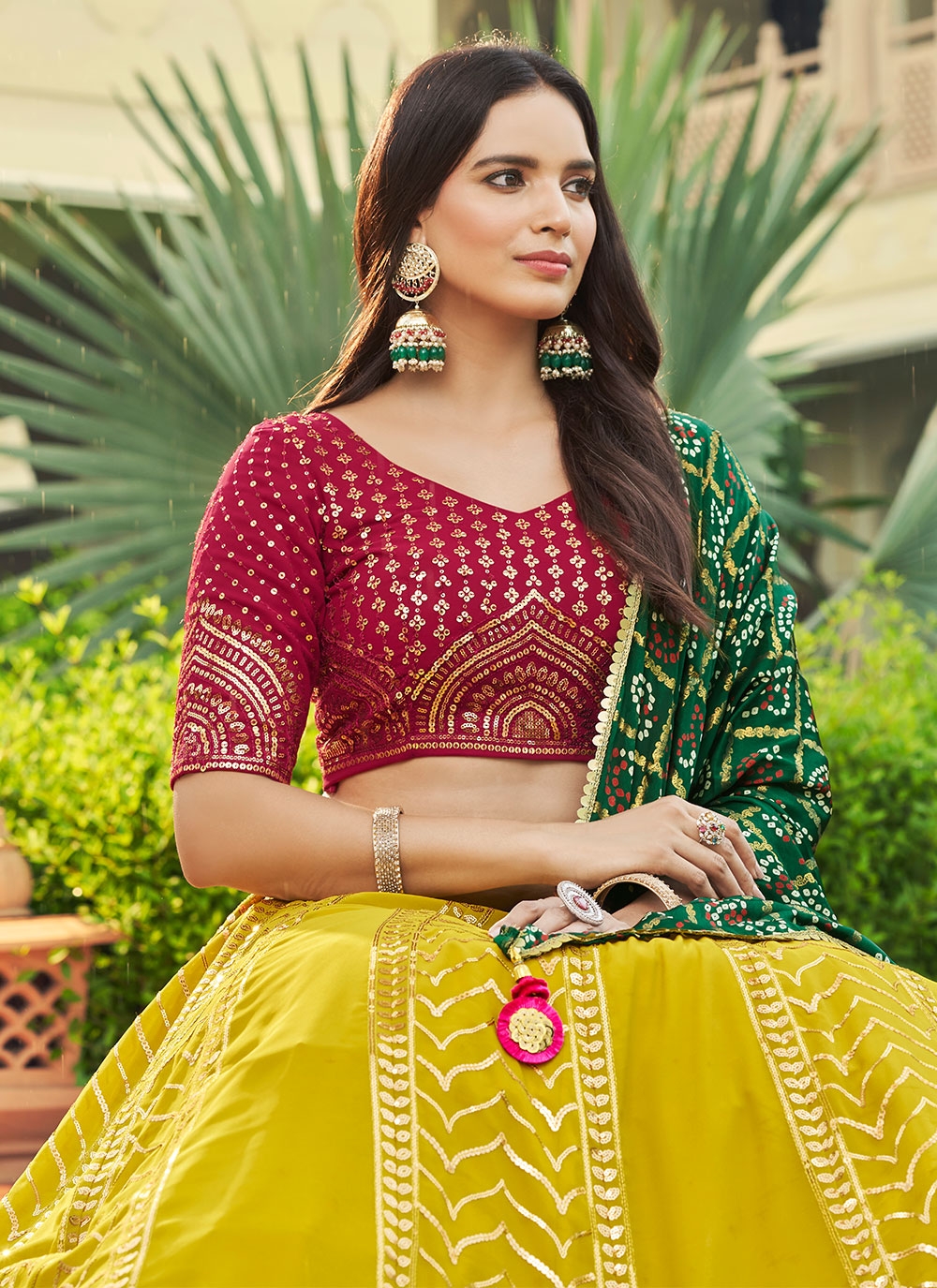 Green and yellow banarasi silk lehenga choli - G3-WLC14537 | G3fashion.com