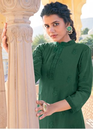 Green Georgette Embroidered Party Wear Kurti