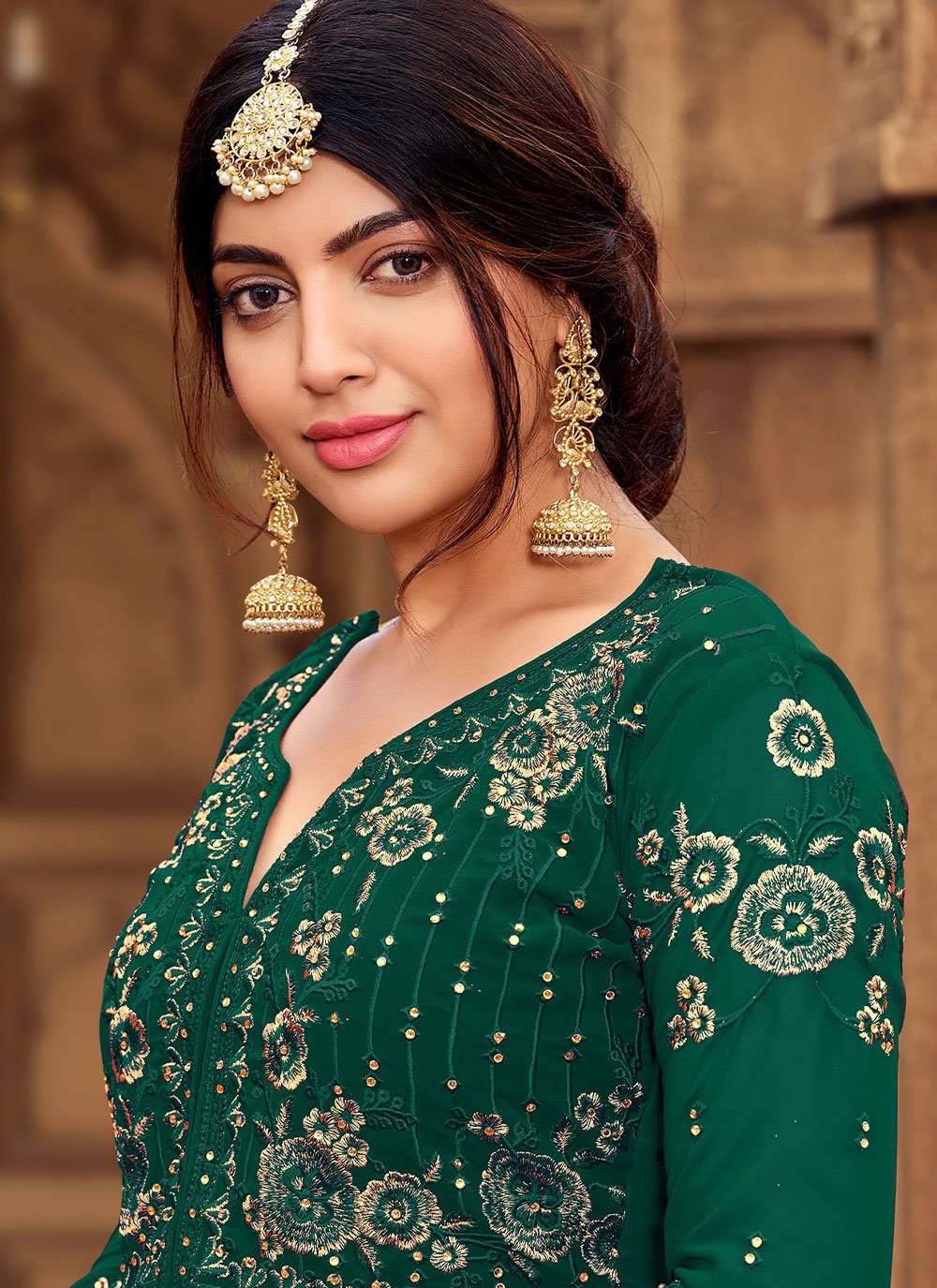 Buy Green Georgette Embroidered Salwar suit Online : Indian Ethnic Wear -