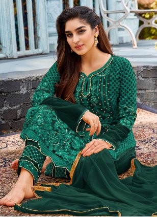 Green Georgette Embroidered Salwar suit