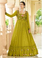 Green Georgette Embroidered  Trendy Gown