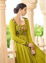 Green Georgette Embroidered  Trendy Gown