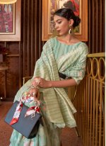 Green Handloom Silk Weaving Contemporary Sari