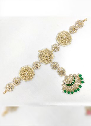 Green hair Jewellery enhanced with Moti Work