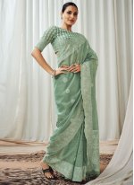 Green Linen Designer Saree