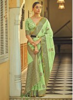 Green Linen Weaving Casual Sari