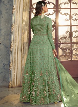 Green Net Embroidered Full Length Salwar Suit