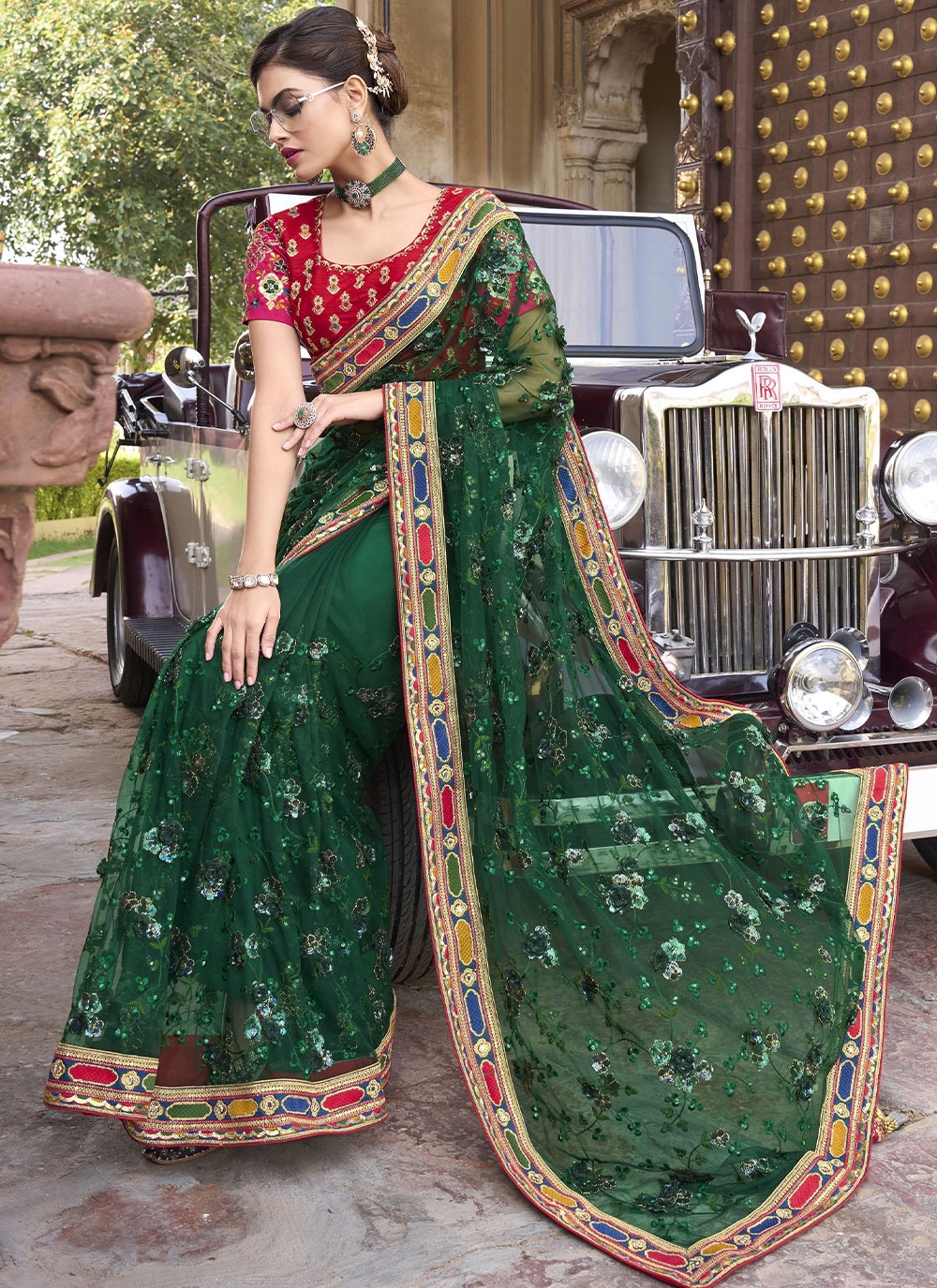 6.3 m (with blouse piece) Green and Blue Ladies Wedding Wear Paithani Saree  at Rs 1000 in Nashik