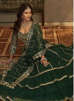 Green Net Sequins A - Line Lehenga Choli for Wedding