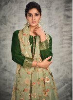 Green Organza Hand Work Pant Style Suit