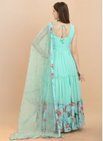 Green Party Georgette Readymade Designer Gown