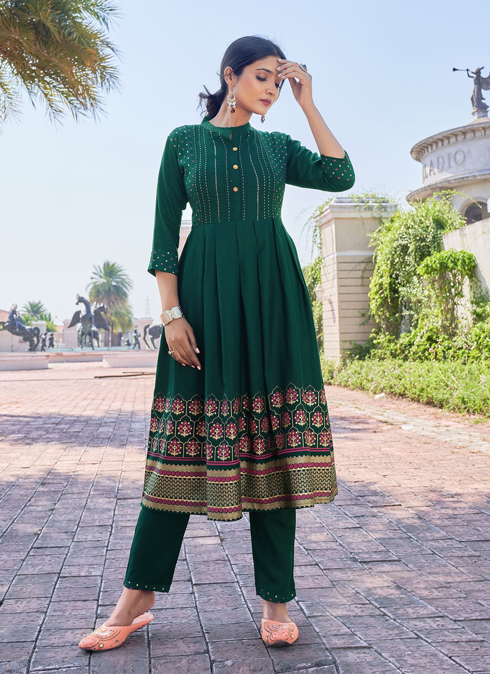 Green party sale wear kurti