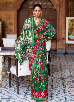 Green Patola Silk Swarovski Designer Saree