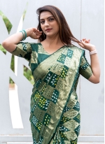 Green Pure Silk Bandhej Print Contemporary Saree