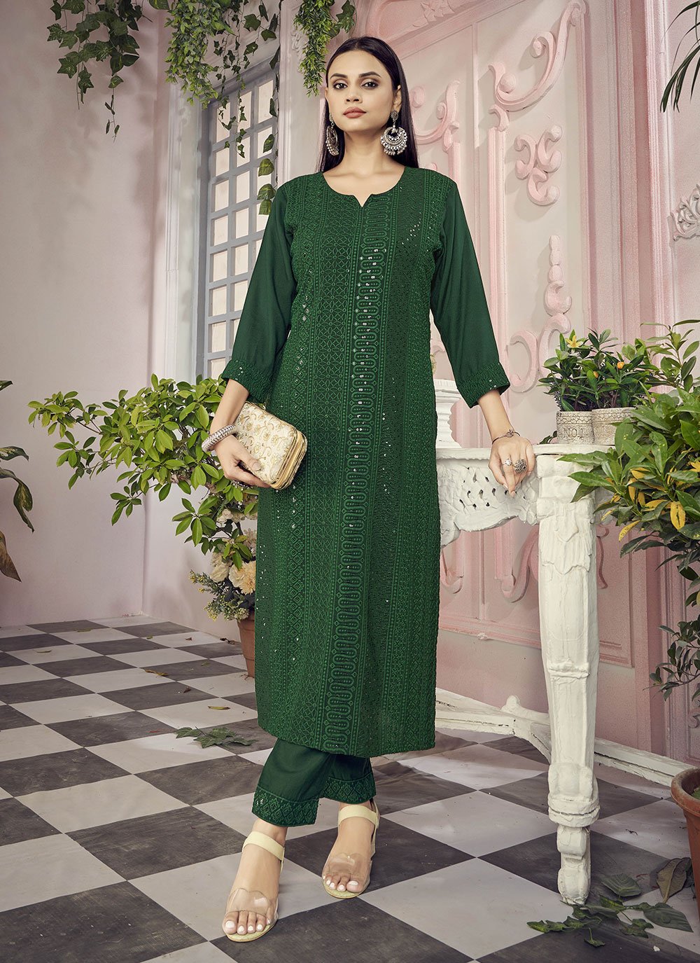 Buy Teal Embroidered Georgette Naira Cut Suit Online in USA – Pure Elegance