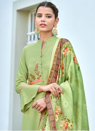 Green Rayon Embroidered Pakistani Salwar Suit