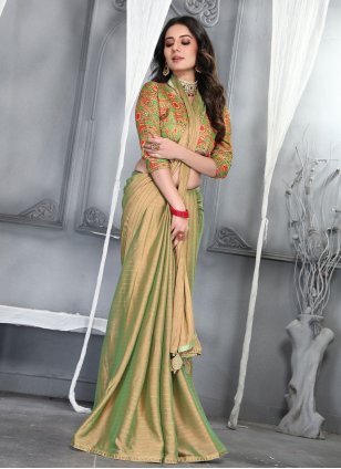 Green Silk Plain Designer Saree