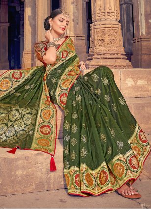 Green Silk Weaving Designer Sari
