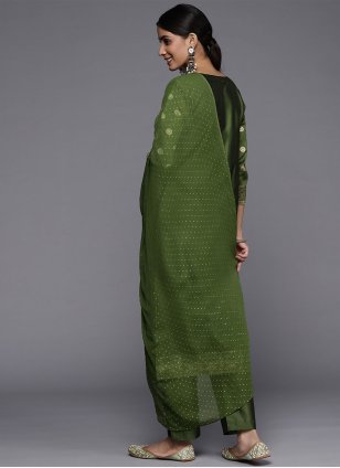 Green Silk Weaving Readymade Salwar Suits