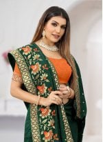 Green Vichitra Silk Embroidered Designer Sari