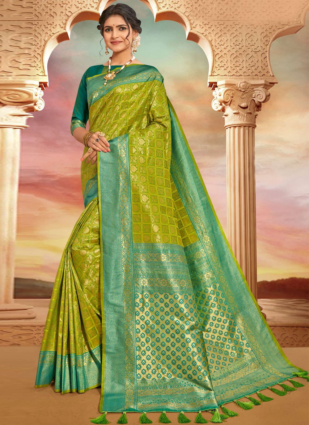 Green Silk Engagement Designer Saree