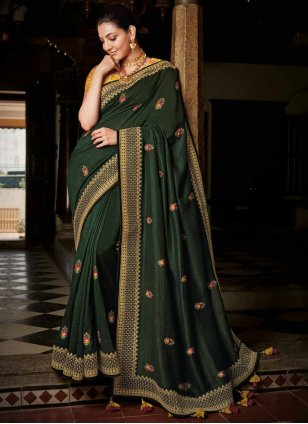 Kajal Aggarwal Green Weaving Silk Classic Saree