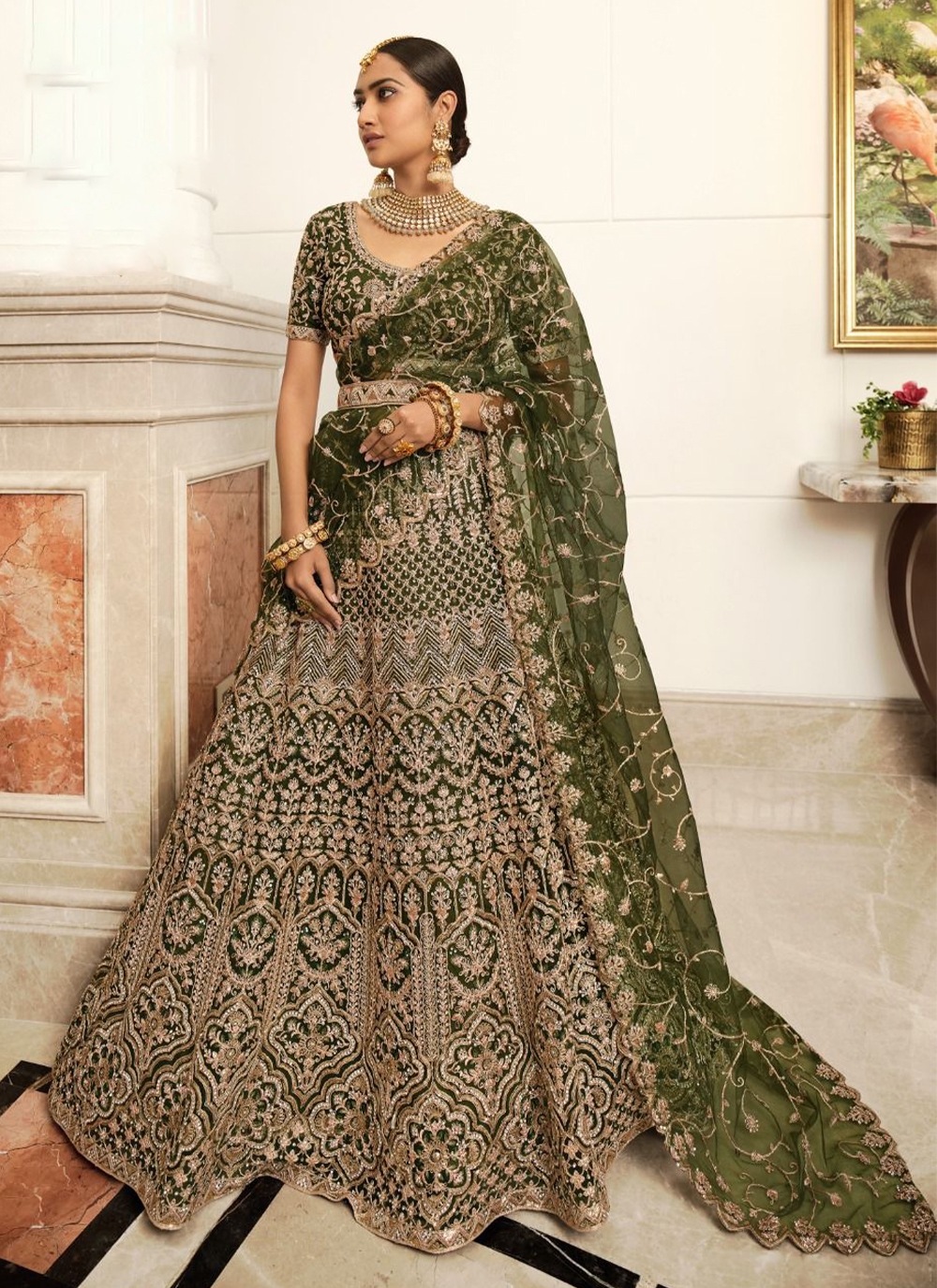 Buy Reception Lehengas - Green Traditional Embroidery Wedding Lehenga Choli