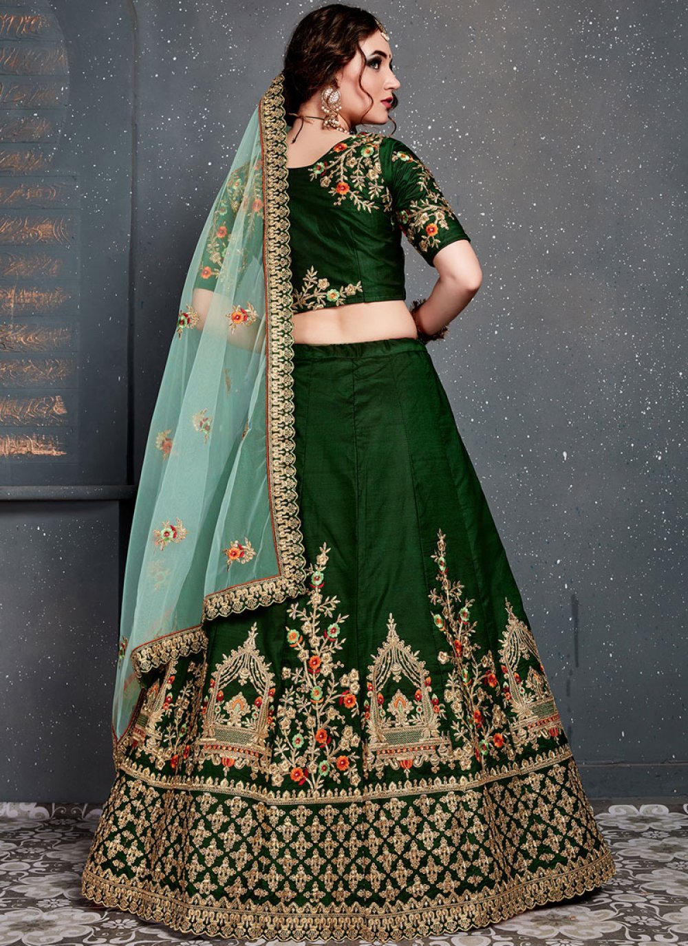 Buy Bridal Wear Firozi Colour Heavy Satin Silk Lehenga Choli heavy Satin  Silk Blouse Set net Dupatta for Women-embroidery Work Lehenga Choli Online  in India - Etsy