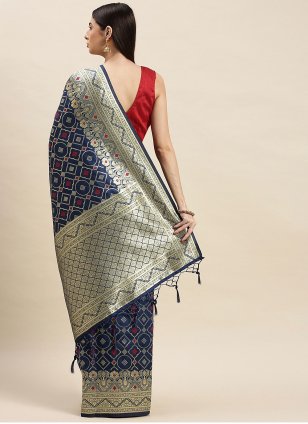 
                            Grey Banarasi Silk Designer Traditional Saree