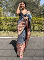 Grey Banarasi Silk Weaving Classic Sari