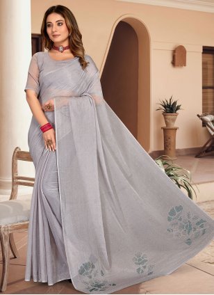 Grey Chiffon Stone Contemporary Sari