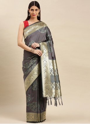 Grey Color Traditional Designer Saree