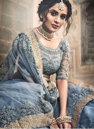 
                            Grey Embroidered Designer Lehenga Choli