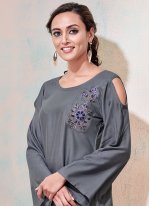 Grey Embroidered Rayon Party Wear Kurti
