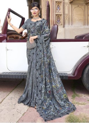 Grey Imported Embroidered Classic Sari