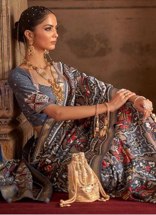 Grey Patola Silk Weaving Classic Sari