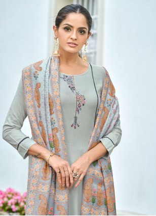 Grey Rayon Embroidered Salwar suit