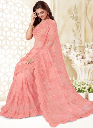 Hot Pink Ceremonial Net Classic Designer Saree
