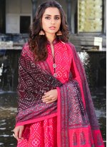 Hot Pink Digital Print Readymade Anarkali Salwar Suit