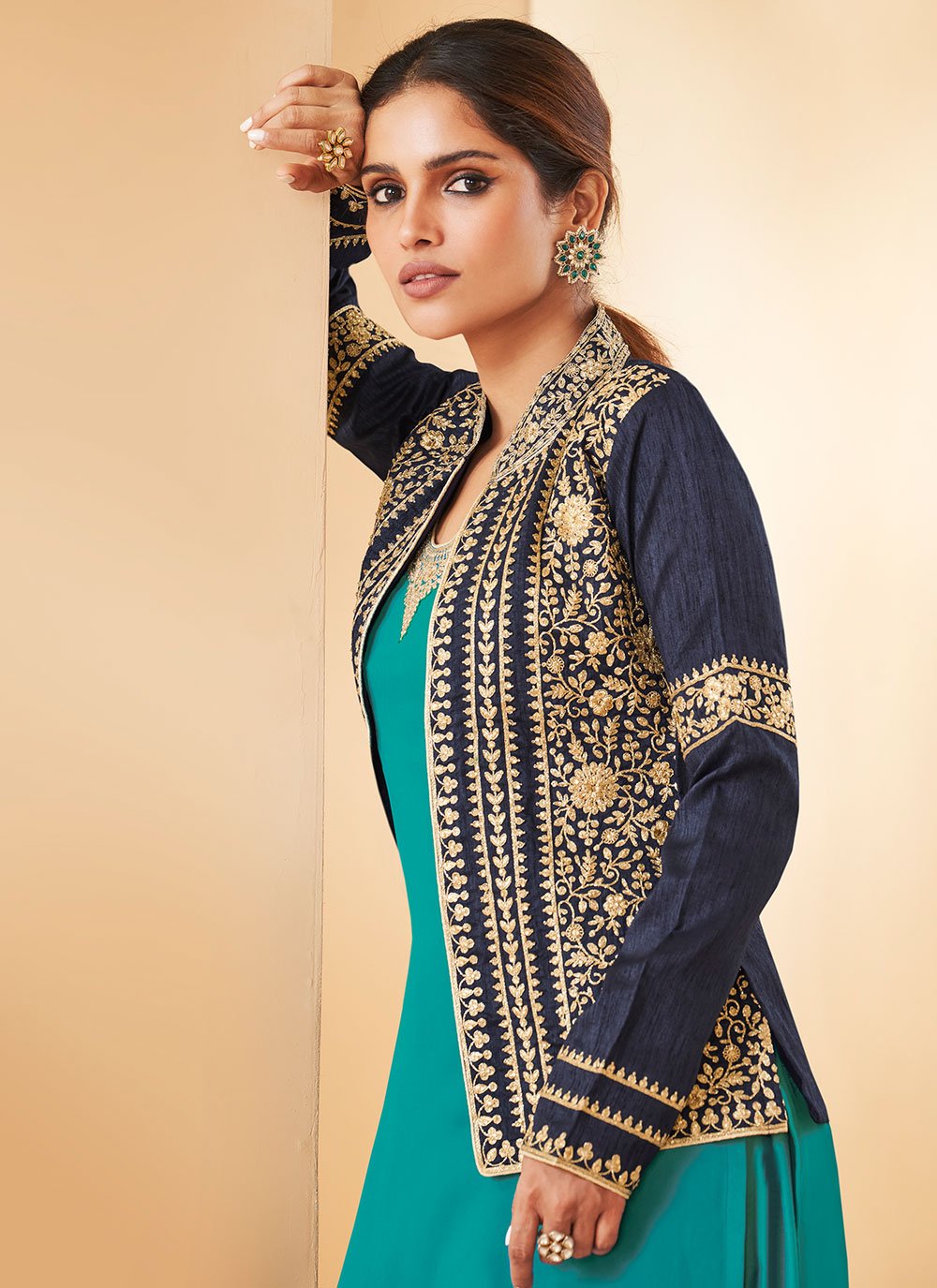 Green Georgette Jacket Style Anarkali Suit - Salwar Kameez Designer  Collection